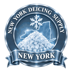New York Deicing Supply badge: snowflake and New York outline over a salt pile